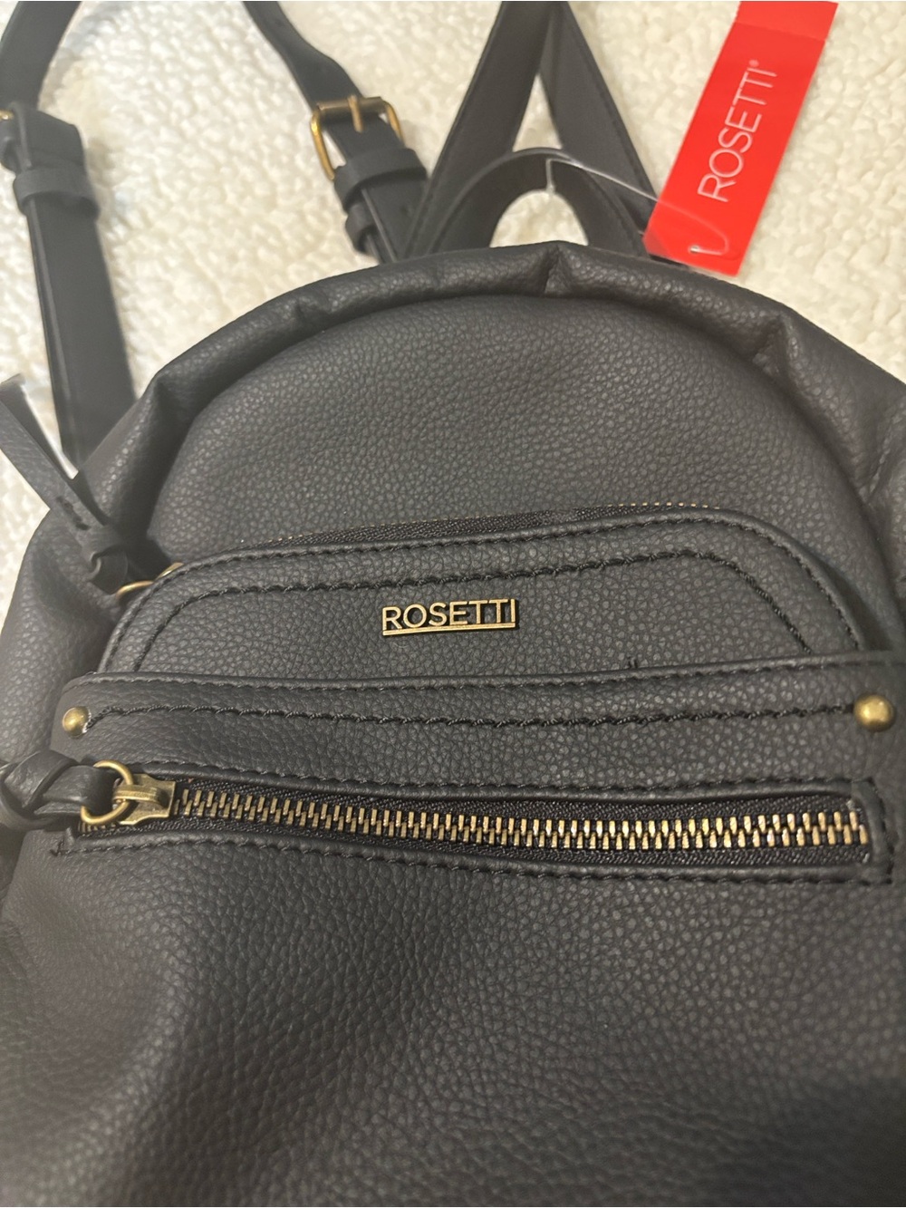 Rosetti Black Mini Faux-Leather Backpack with Gold Accents - Picture 2 of 7